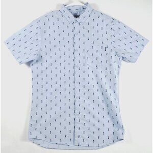 Molokai Surf Co. Shirt Mens Medium Blue Hawaiian Pineapples Cotton Short Sleeve